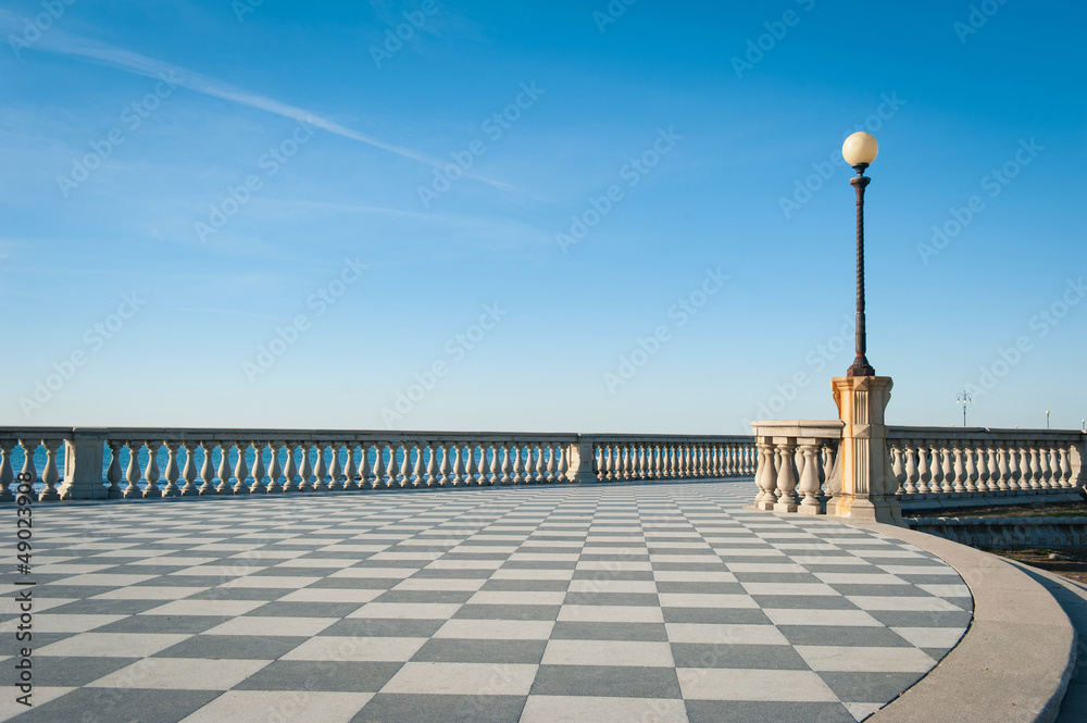 Mascagni terrace in front of the sea, Livorno. Tuscany, Italy.