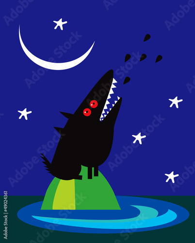 Wolf howling on the moon