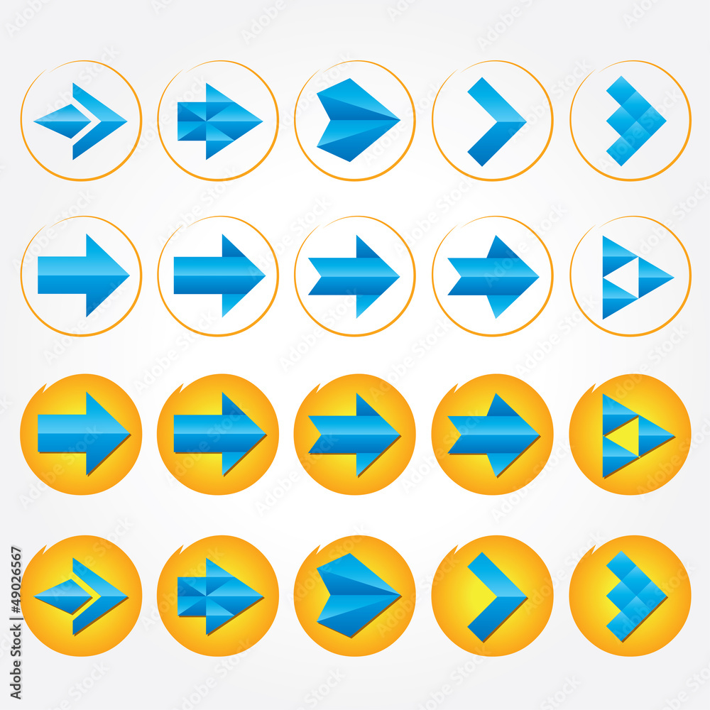 Blue volumetric arrows. Collection. Arrow sign icon set. Blue volumetric arrows. Collection. Arrow sign icon set.