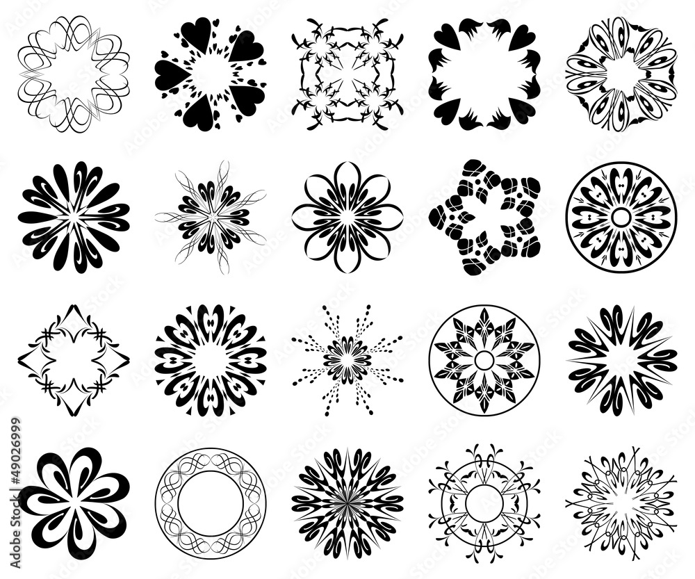 set of black round design elements - vector