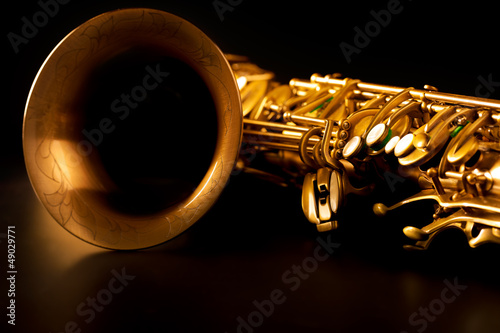 Fototapeta Tenor sax golden saxophone macro selective focus