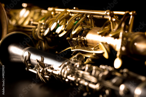Classic music Sax tenor saxophone and clarinet in black Fototapeta
