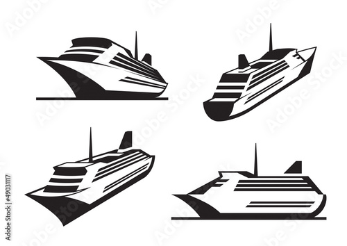 Cruise ships in perspective - vector illustration