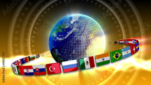 Spinning Earth with Flags - Earth 95 (HD)