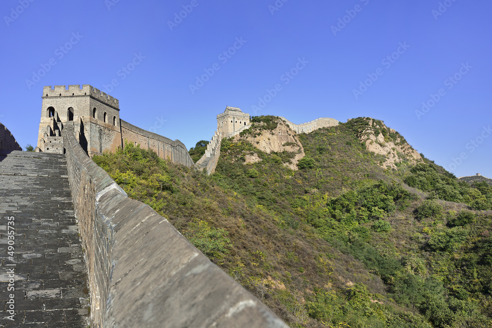 Majestic Great Wall against a blue sky, Jinshanling, Beijing.