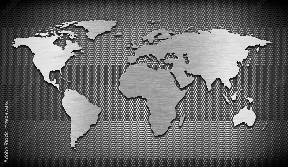 Naklejka premium metal world map on grate comb background