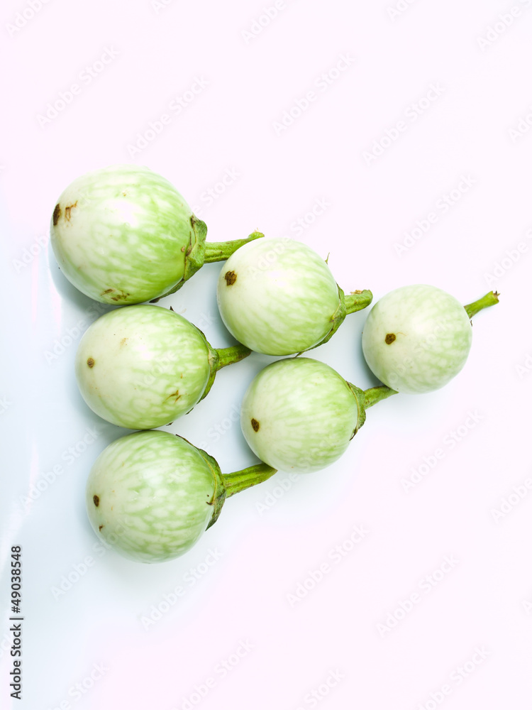 fresh green eggplants, CHIONATHUS PARKINONII , isolated on white