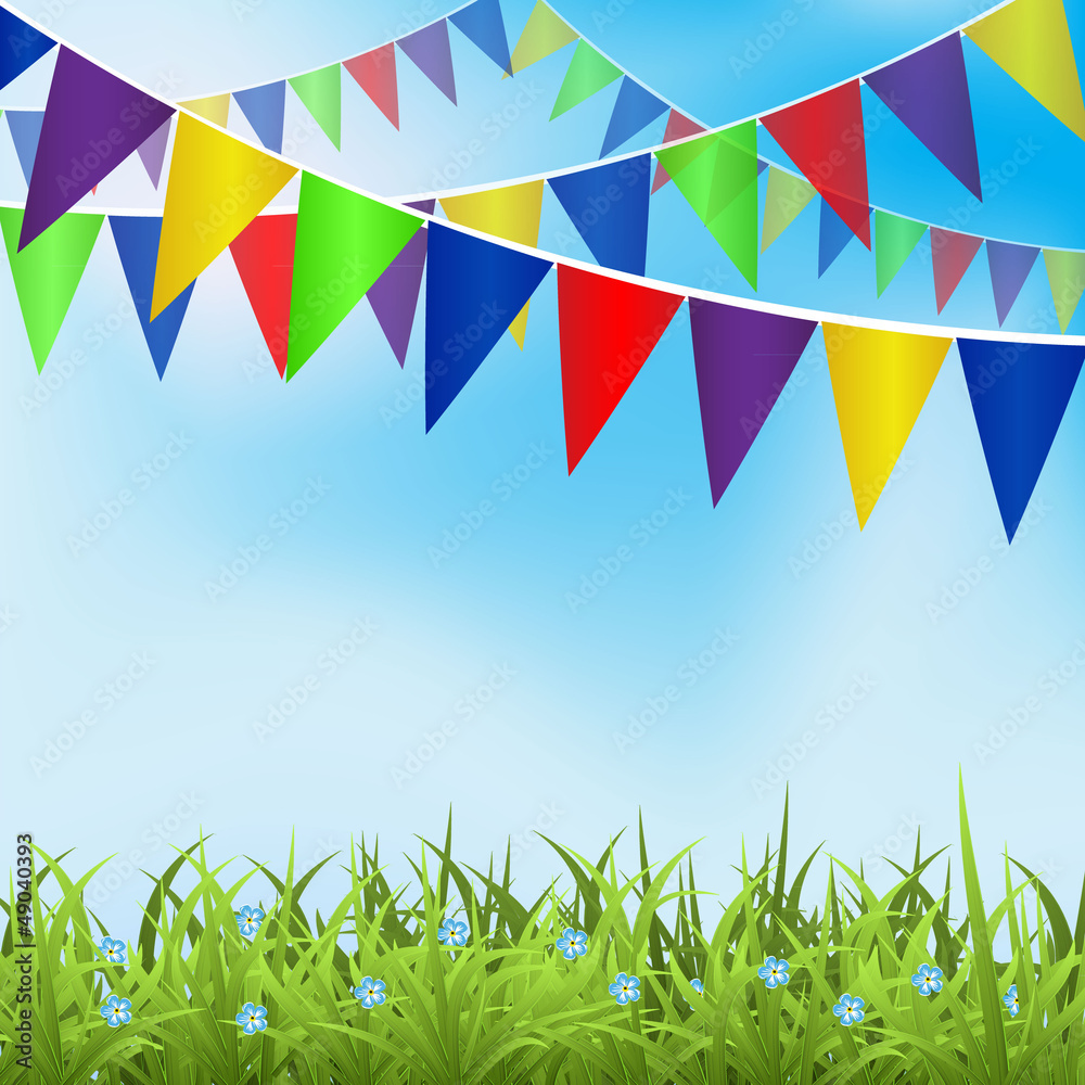Holiday ackground with grass and pennant Holiday ackground with grass and pennant