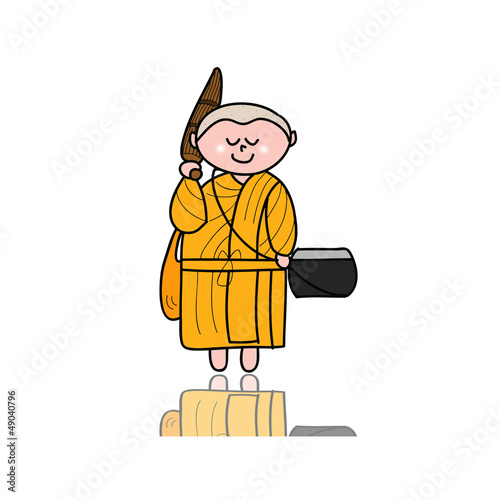 hand-drawn cartoon character happy buddhist monk