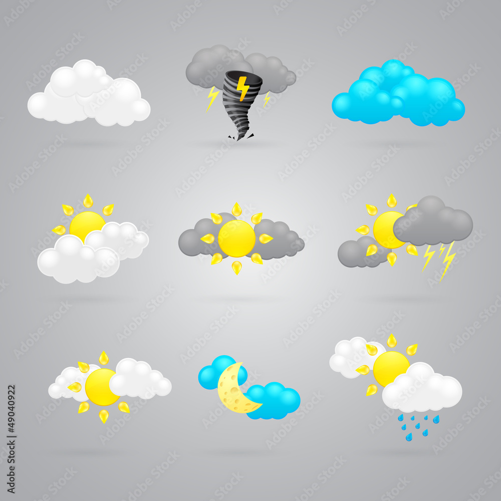 many different color weather icons - obrazy, fototapety, plakaty 