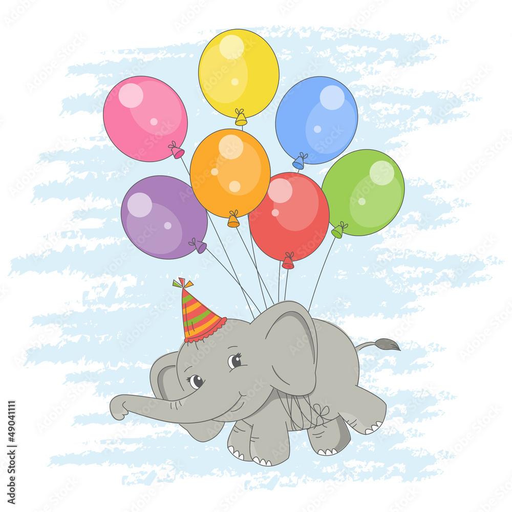 Illustration of cute flying elephant on a balloons. Vector Stock Vector |  Adobe Stock