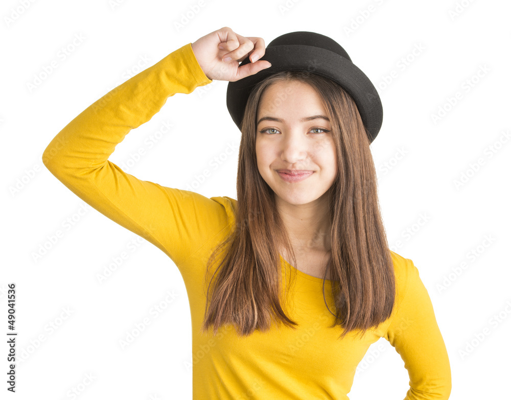 Portrait of attractive young woman with black hat Portrait of attractive young woman with black hat