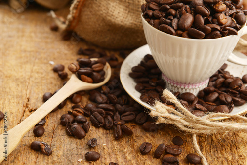 Coffee beans and cup