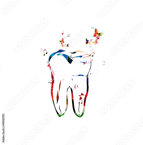 Colorful vector tooth background with butterflies