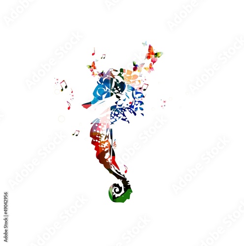 Colorful vector sea horse background with butterflies