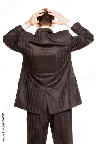 Businessman Hands On Nape Rear View on White