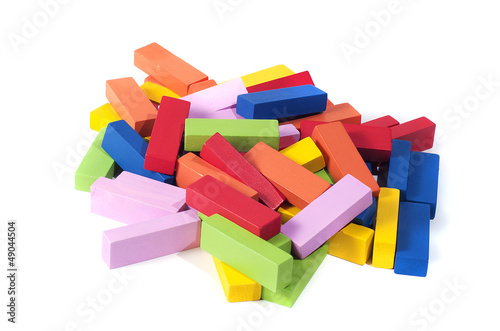 wooden building blocks, in many colors, isolated