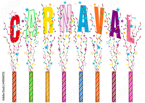 Fond inscription CARNAVAL - explosion de serpentins et confettis