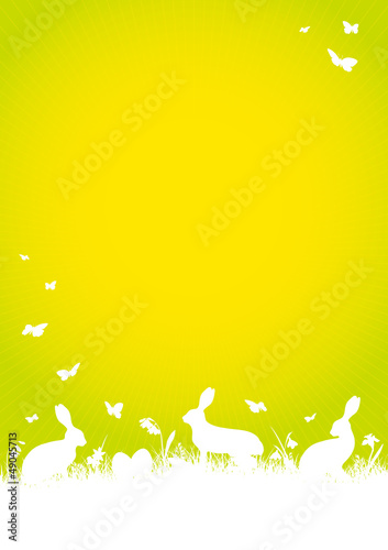 Easter Meadow Background Bunnies Green Yellow
