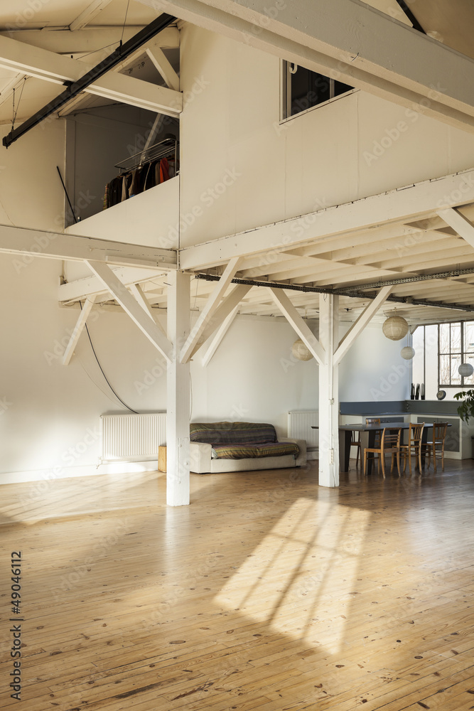 Fototapeta premium interior old loft, beams and wooden floor