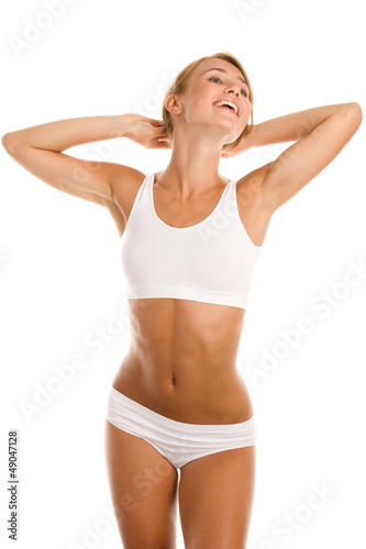 Woman standing on white background