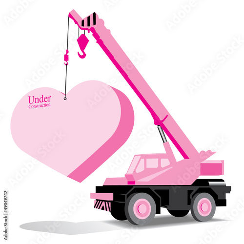 love concept with heart and crane under construction vector