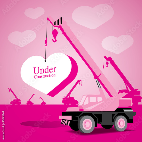 love concept with heart and crane under construction vector
