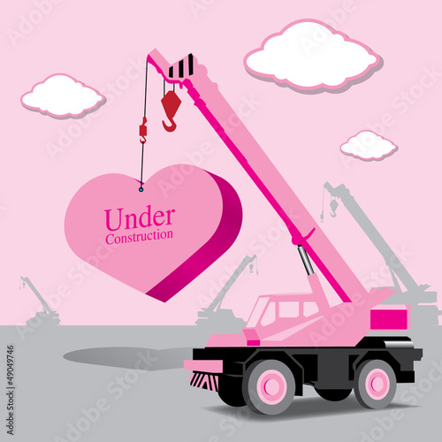 love concept with heart and crane under construction vector