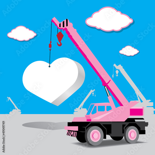 love concept with heart and crane under construction vector