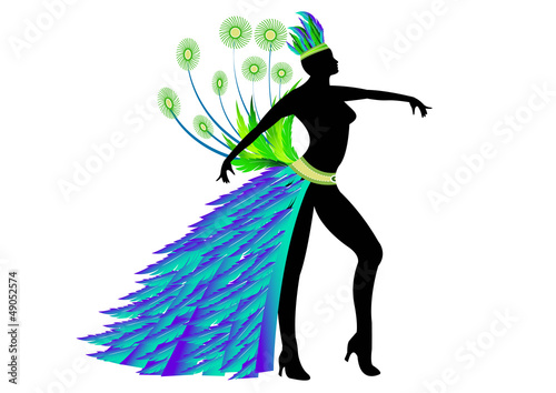 Danseuse Carnaval Rio - costume vert et bleu - Position 1