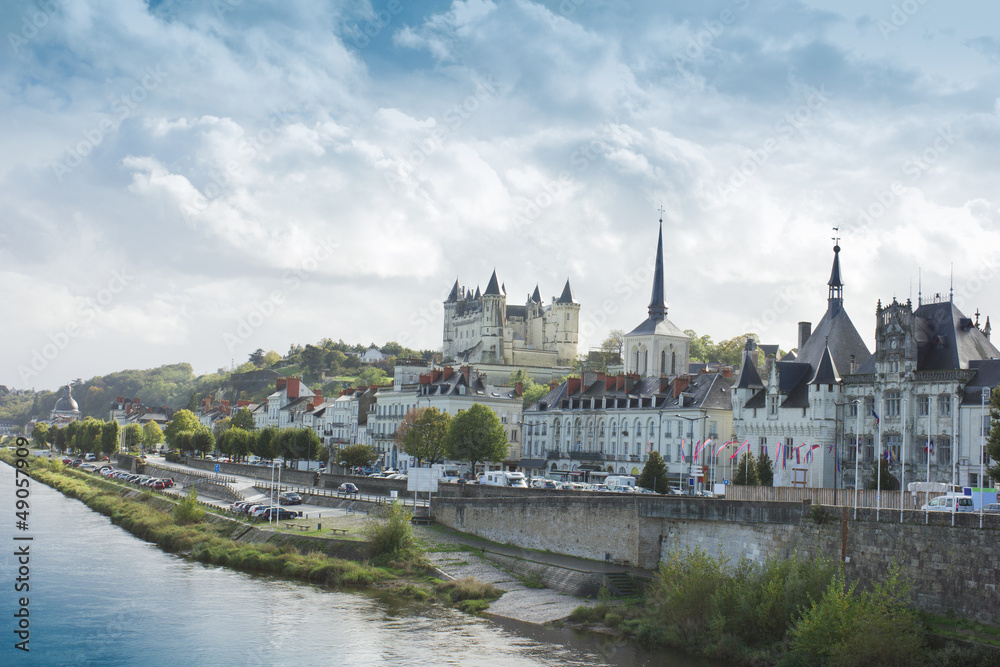 view of town Saumur from Loire Valley, France view of town Saumur from Loire Valley, France