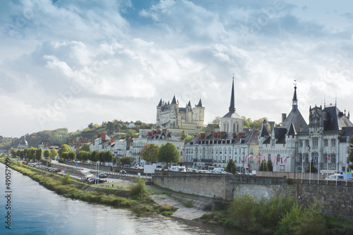 view of town Saumur from Loire Valley, France