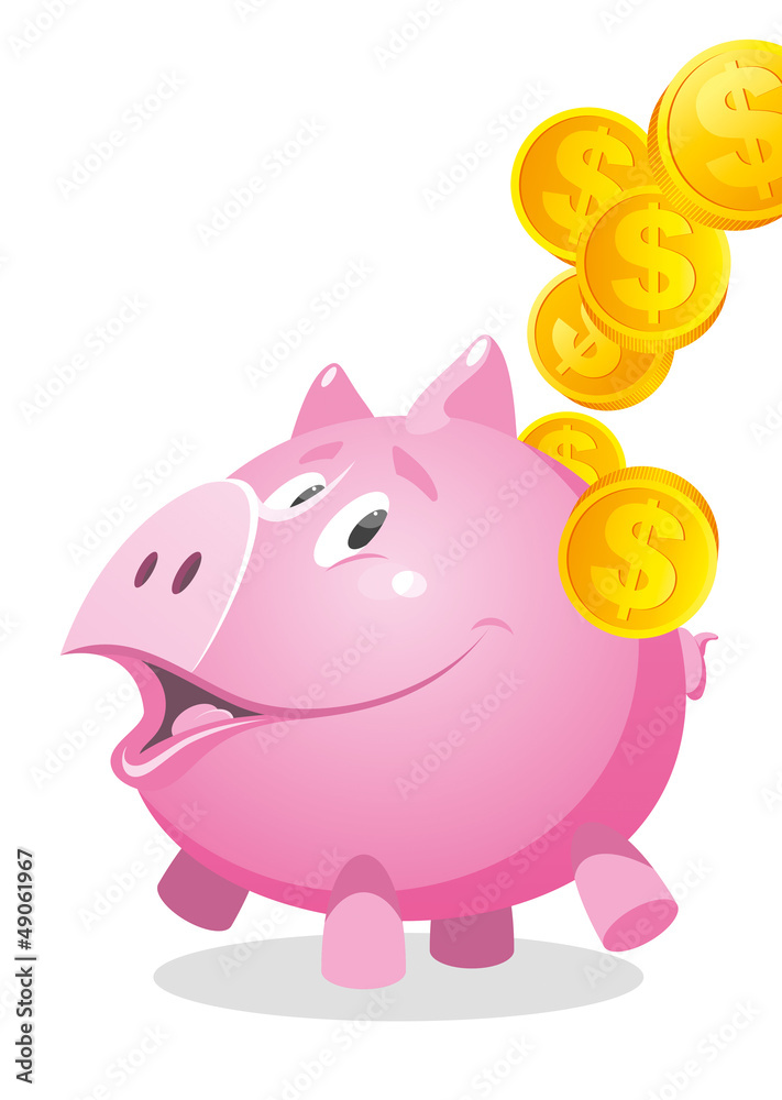 Pink piggy bank on a white background