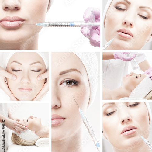 Portrait collage of cosmetic injection procedure