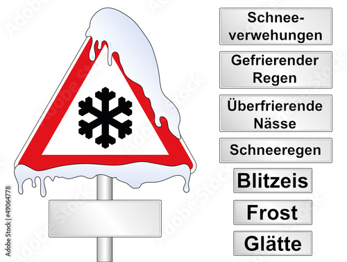 Schild "Eisglätte" mit Zusatzschilder