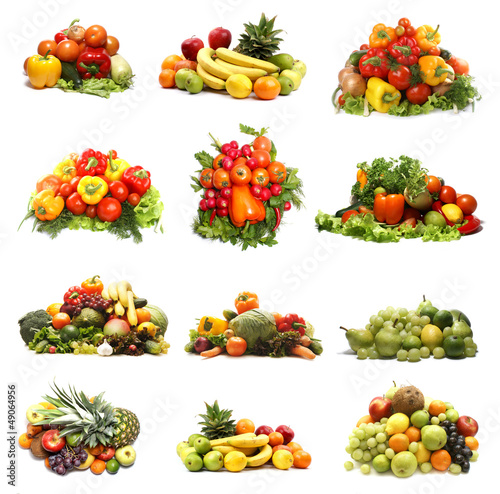 Fototapeta Naklejka Na Ścianę i Meble -  A collage of fresh and tasty fruits and vegetables on white