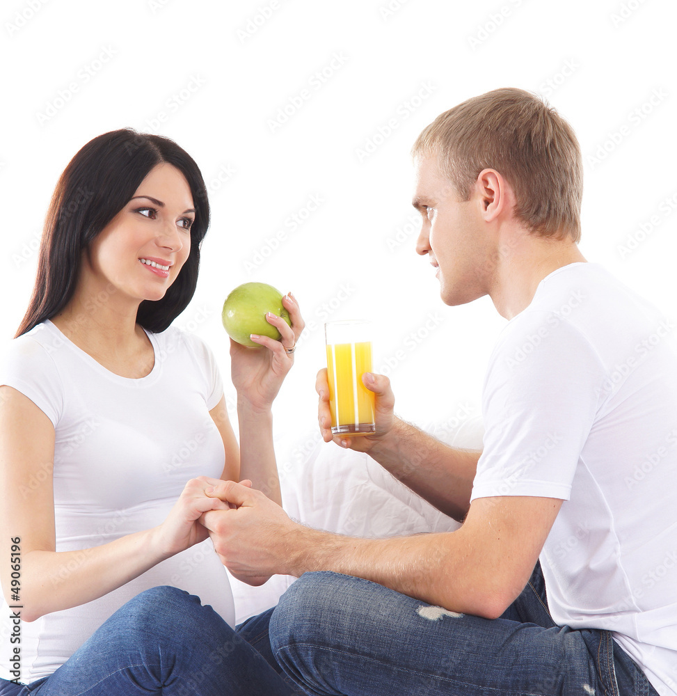 A young and lovely Caucasian couple eating healthy food A young and lovely Caucasian couple eating healthy food