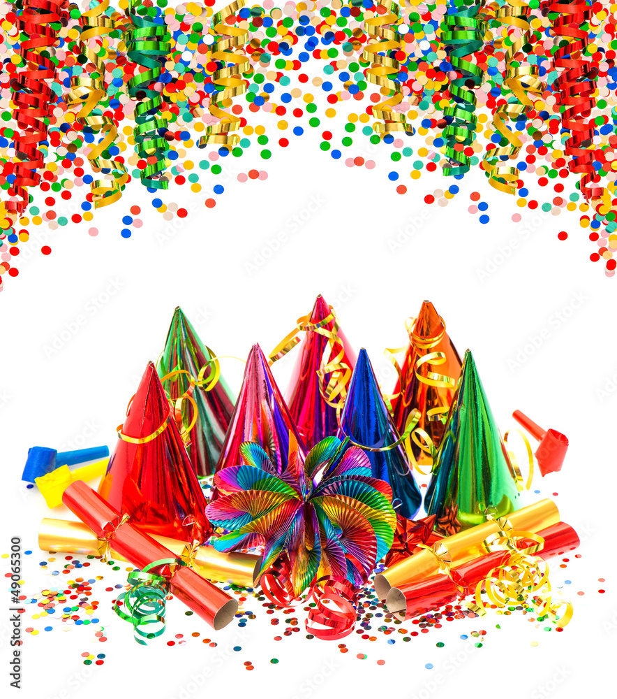 Obraz premium colorful carnival party decoration with streamer and confetti