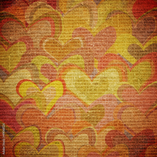 scattered colorful hearts on canvas