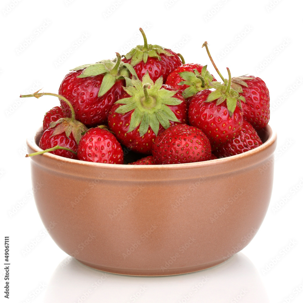 Sweet ripe strawberries in glass bowl isolated on white Sweet ripe strawberries in glass bowl isolated on white