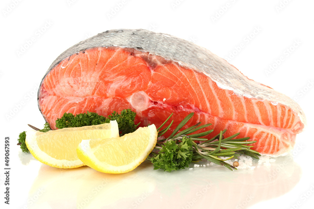 Fresh salmon steak, isolated on white Fresh salmon steak, isolated on white