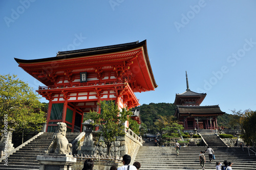 Entrance of Kyomizu Temple against blue sky photo