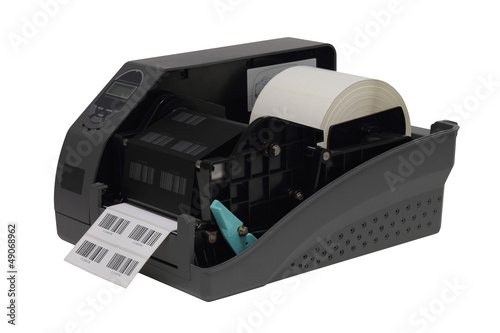 Barcode label printer isolated over white background