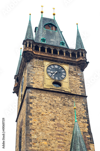 Canvas Print Old Town Hall in Prague on white isolated background