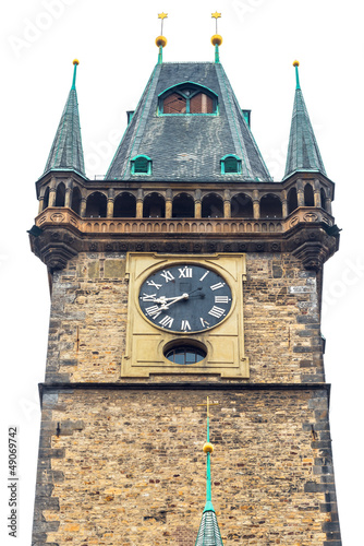 Photography Old Town Hall in Prague on white isolated background