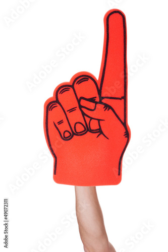 Foto Close-up Of Hand Wearing Foam Finger