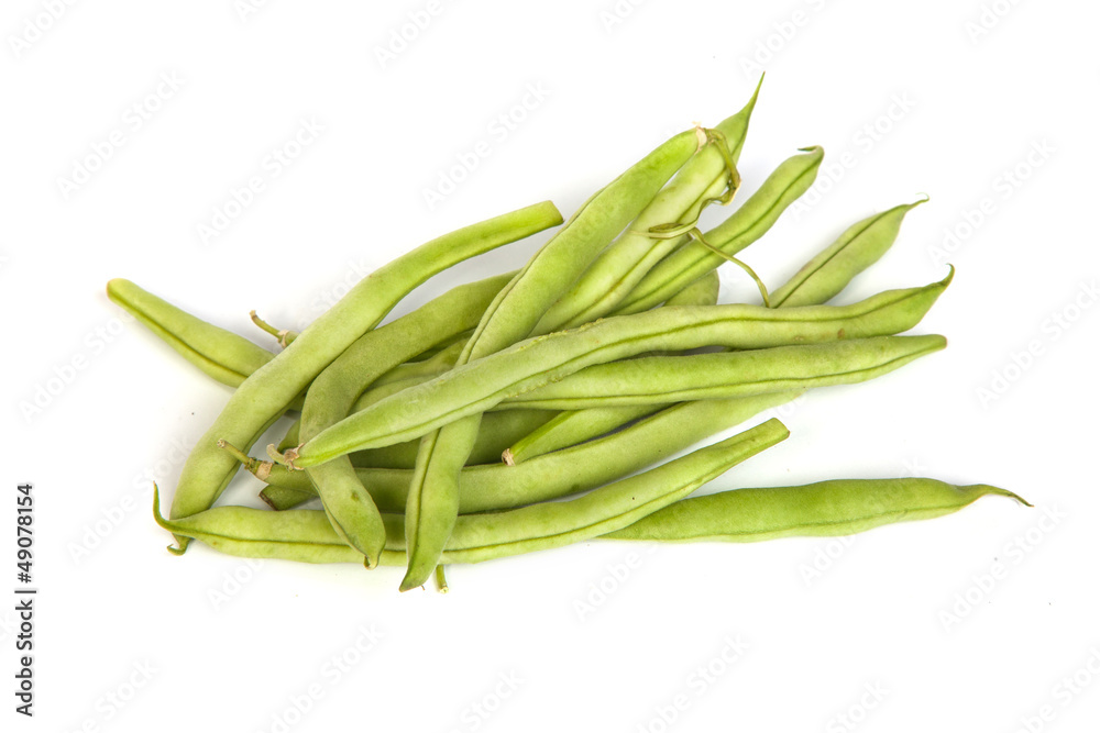 Bunch of fresh green beans on white Bunch of fresh green beans on white