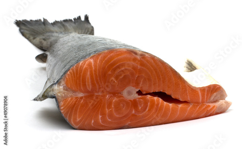 Raw salmon fillet isolated on white