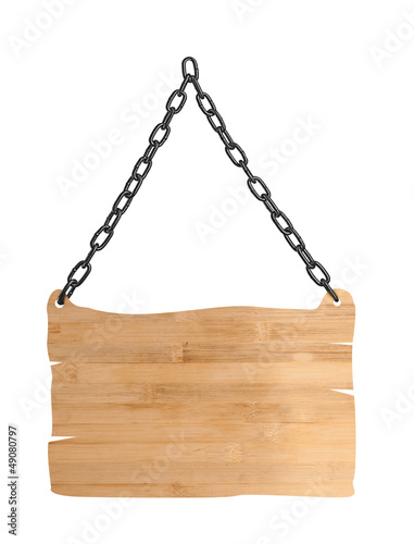 close up of an empty wooden sign on white background