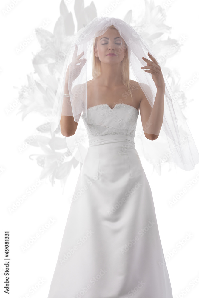 bride with veil on the face with closed eyes bride with veil on the face with closed eyes
